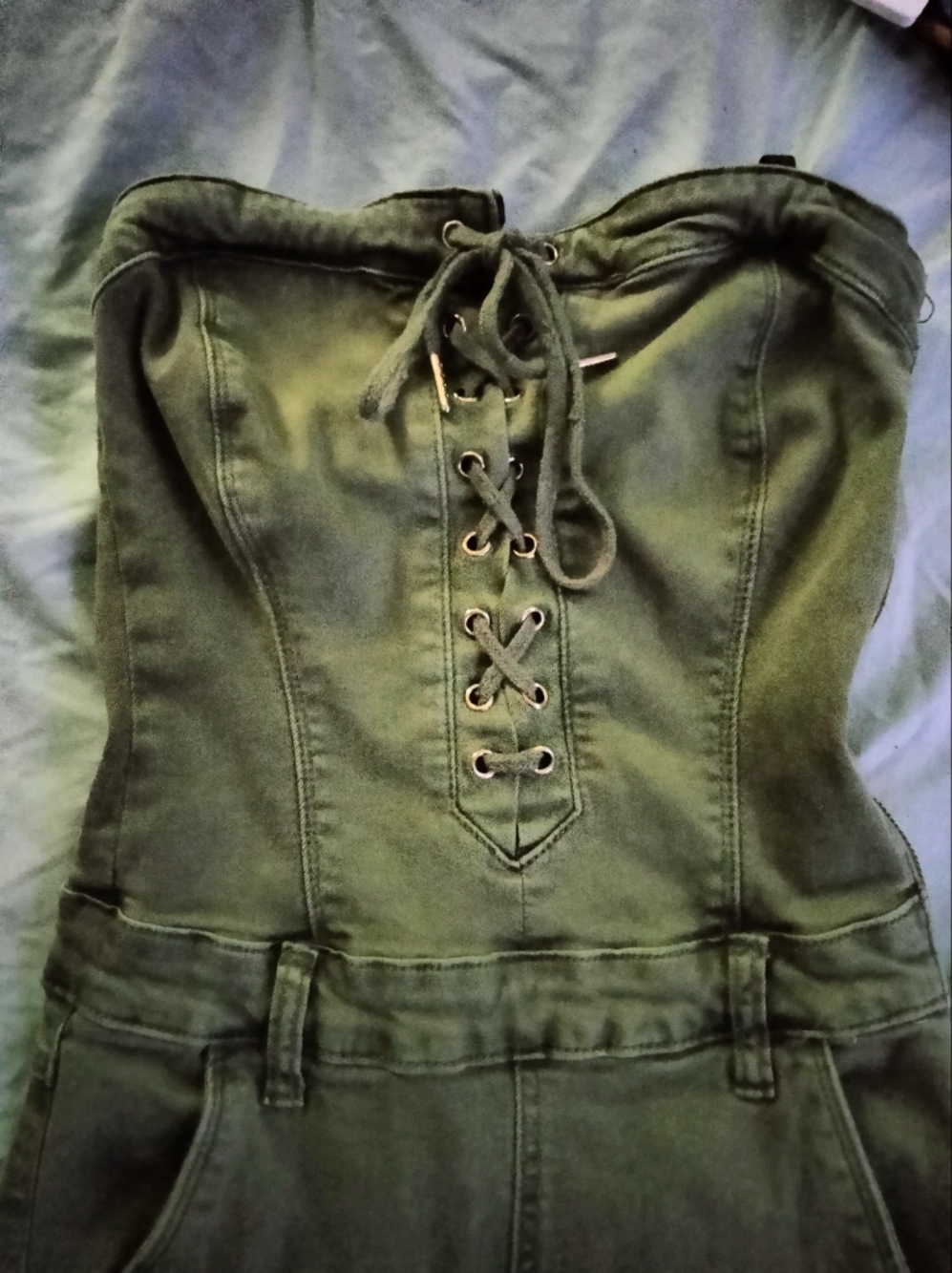 Bebe Olive Green Strapless Lace-Up Jumpsuit ..Very sexy